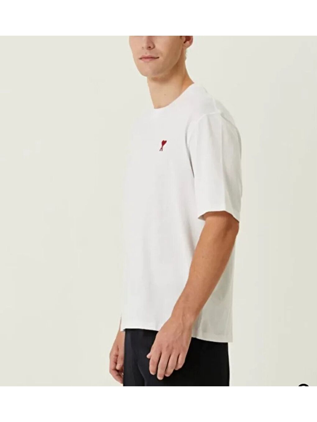 Unisex Bisiklet Yaka Baskılı Oversize T-Shirt - Beyaz-1