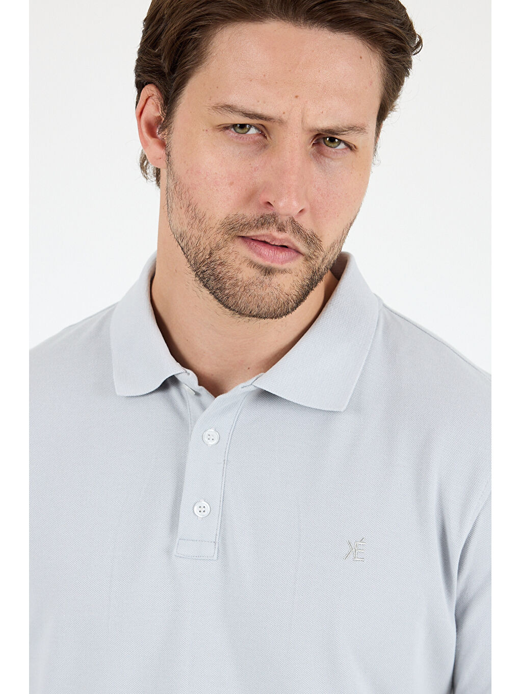 Gri Polo Yaka Kısa Kollu Pike Erkek %100 Pamuk Tişört-2