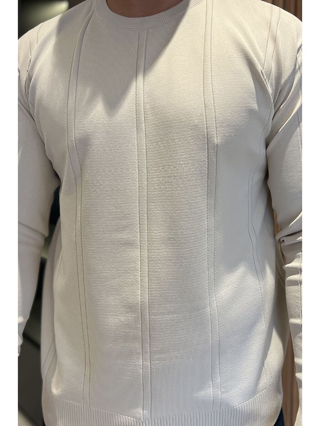 Bej Erkek Bisiklet Yaka Triko Kazak-3