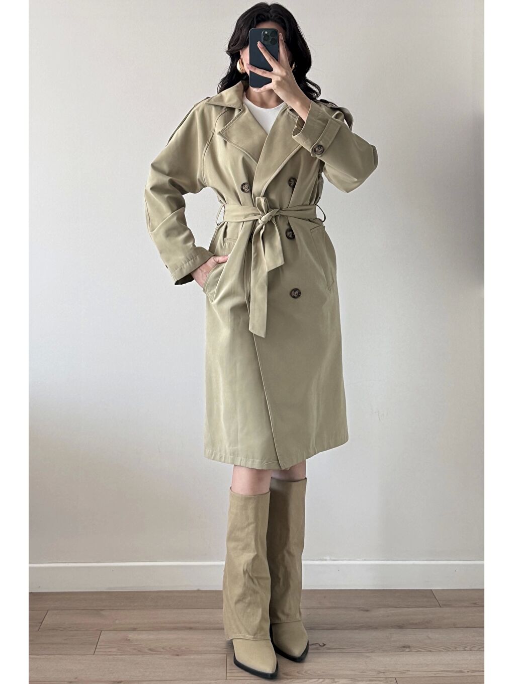 Kadın Bej Uzun Trenç 1041-5051-2