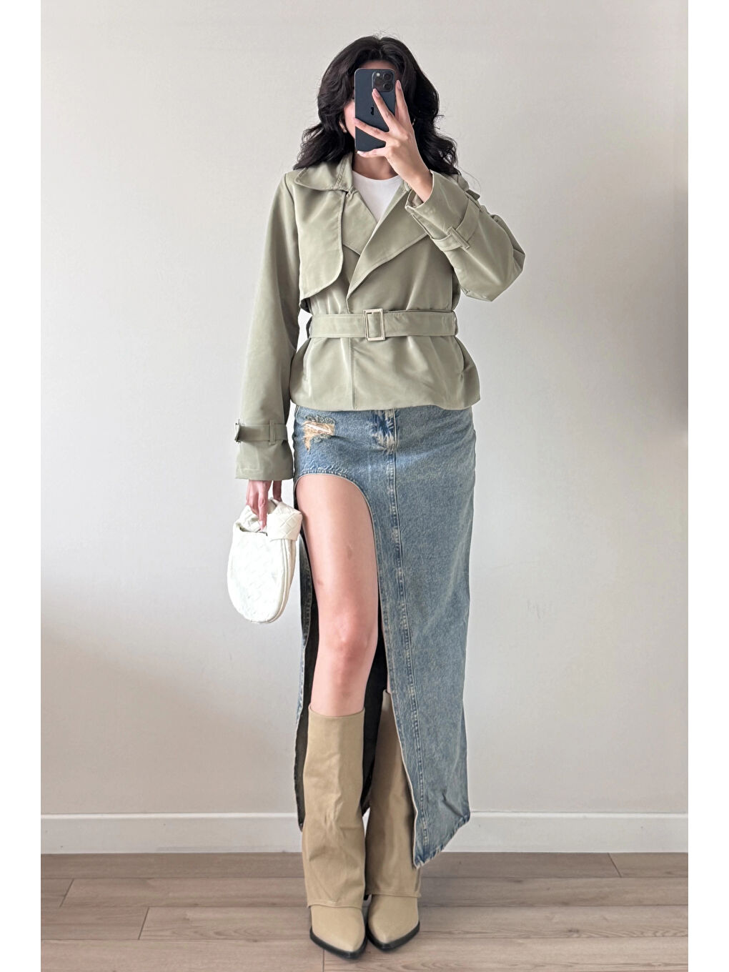 Kadın Haki Kısa Trenç 1006-6061-1