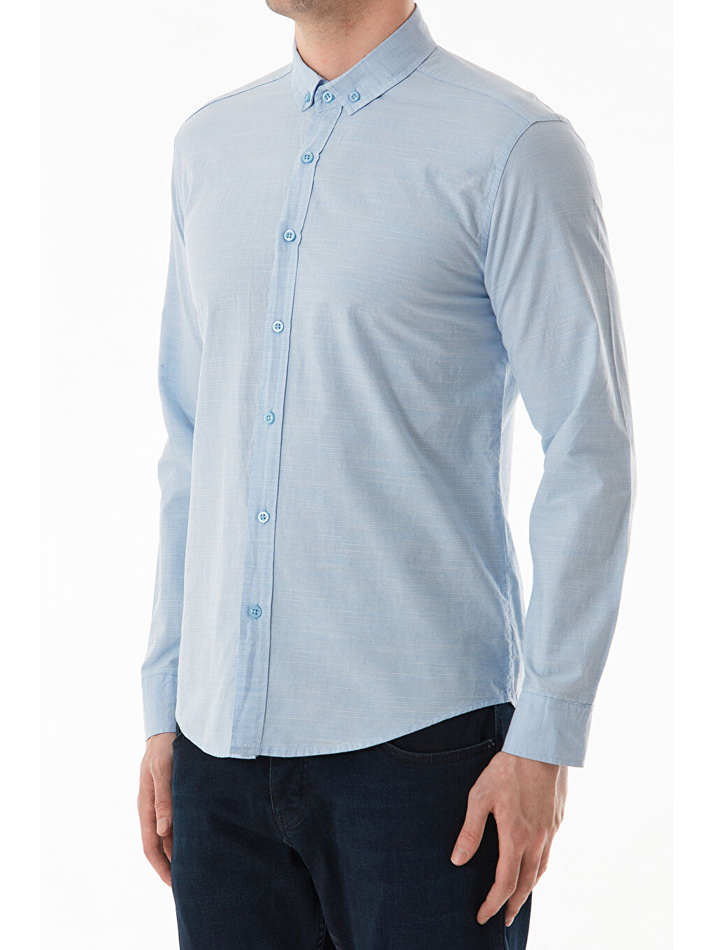 Mavi Çizgili Düğmeli Gömlek-4