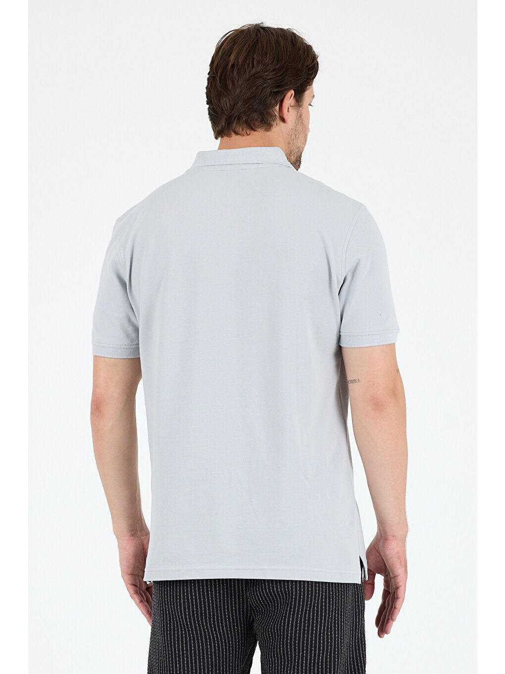 Gri Polo Yaka Kısa Kollu Pike Erkek %100 Pamuk Tişört-4