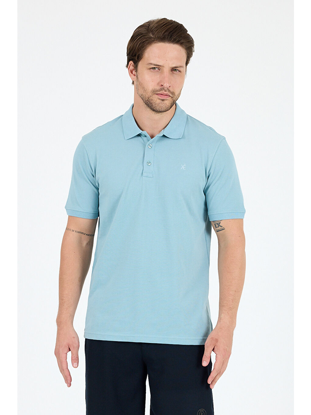 Mavi Polo Yaka Kısa Kollu Pike Erkek Tişört-1