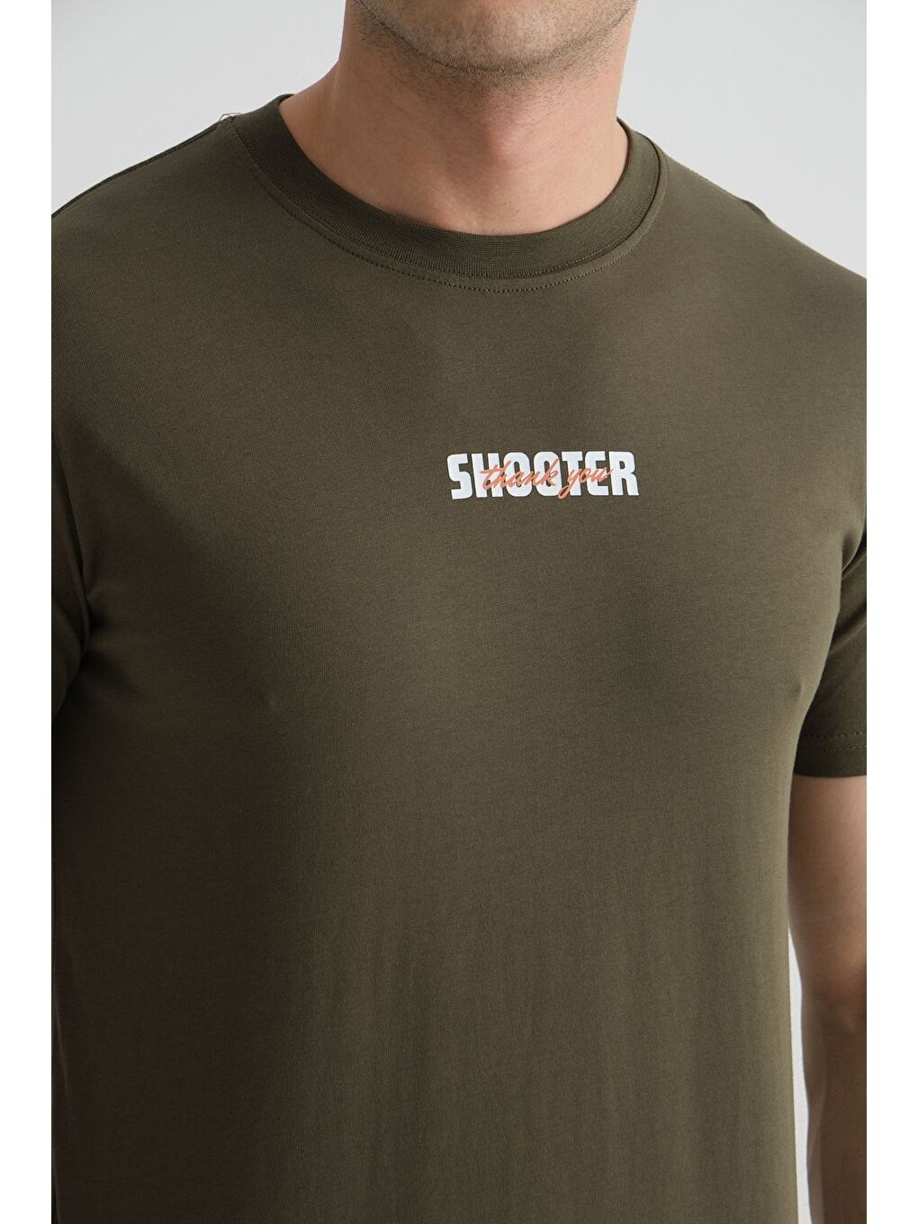 Haki Shooter Erkek T-Shirt Minimal Baskılı Pamuklu Kumaş Standart Kalıp-1