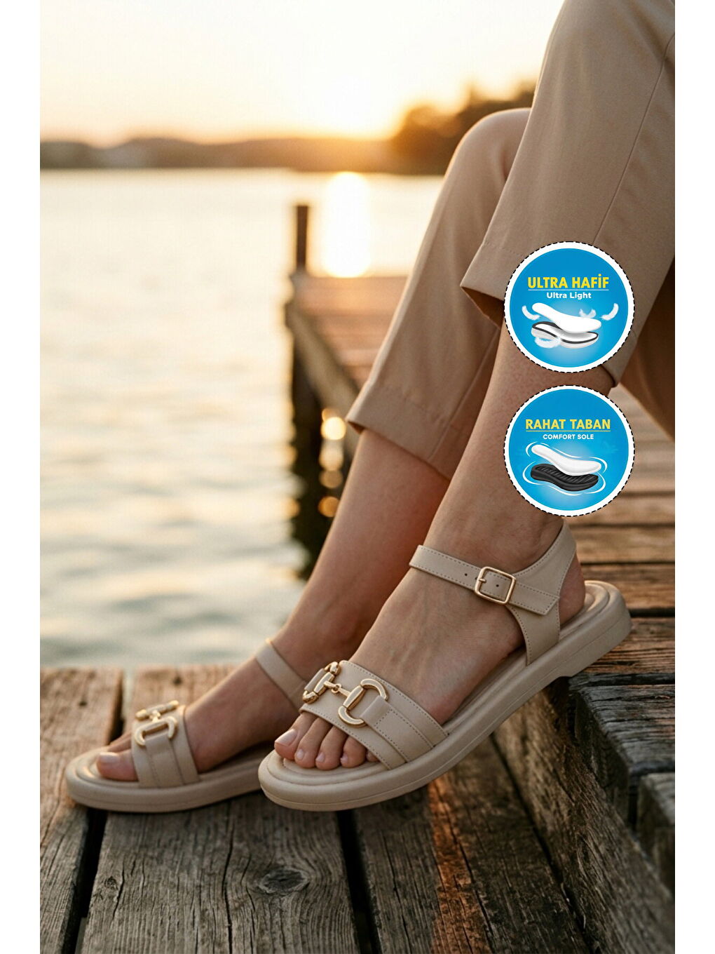 Bej Kadın Tabanı Yumuşak Hafif Sandalet 35442 Z-2