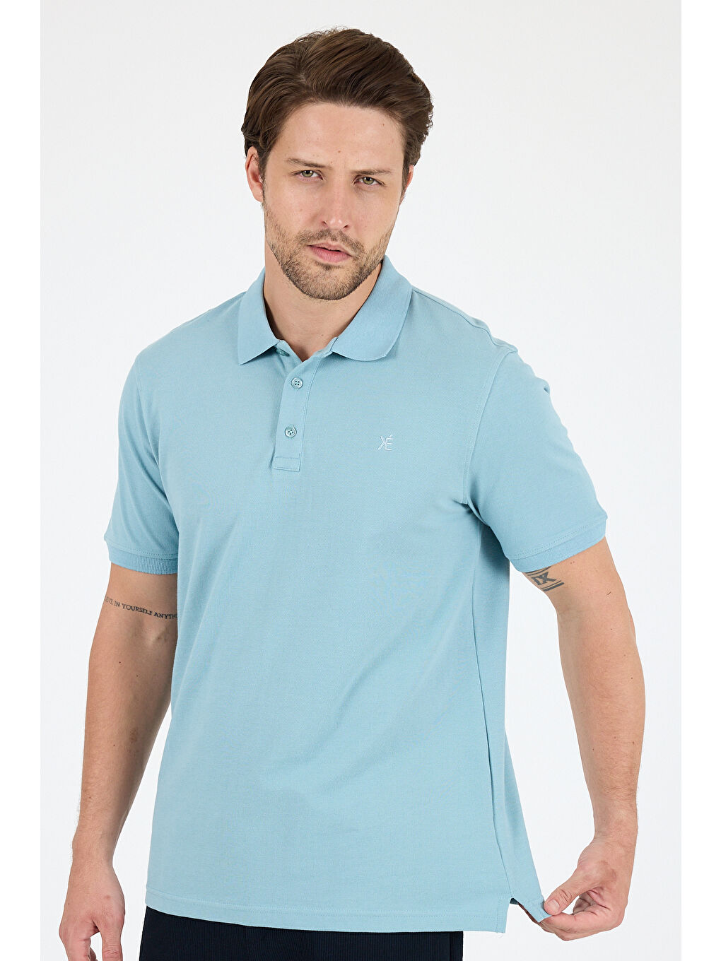 Mavi Polo Yaka Kısa Kollu Pike Erkek Tişört-2