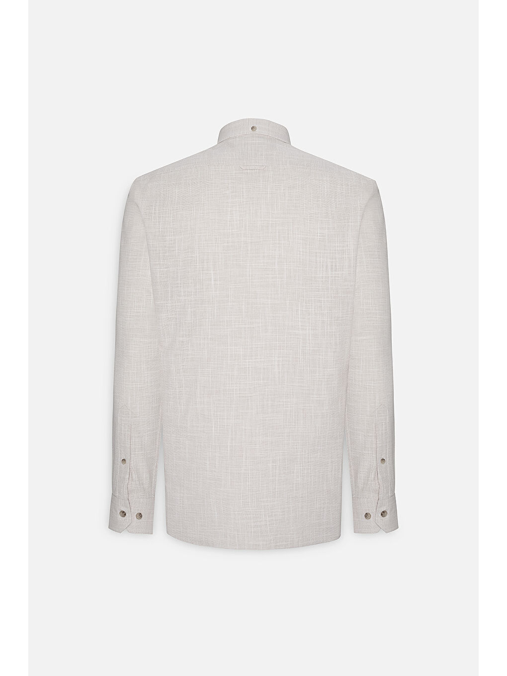 Erkek Bej Slim Fit Dar Kesim Düğmeli Yaka Keten Görünümlü %100 Pamuk Flamlı Gömlek-8