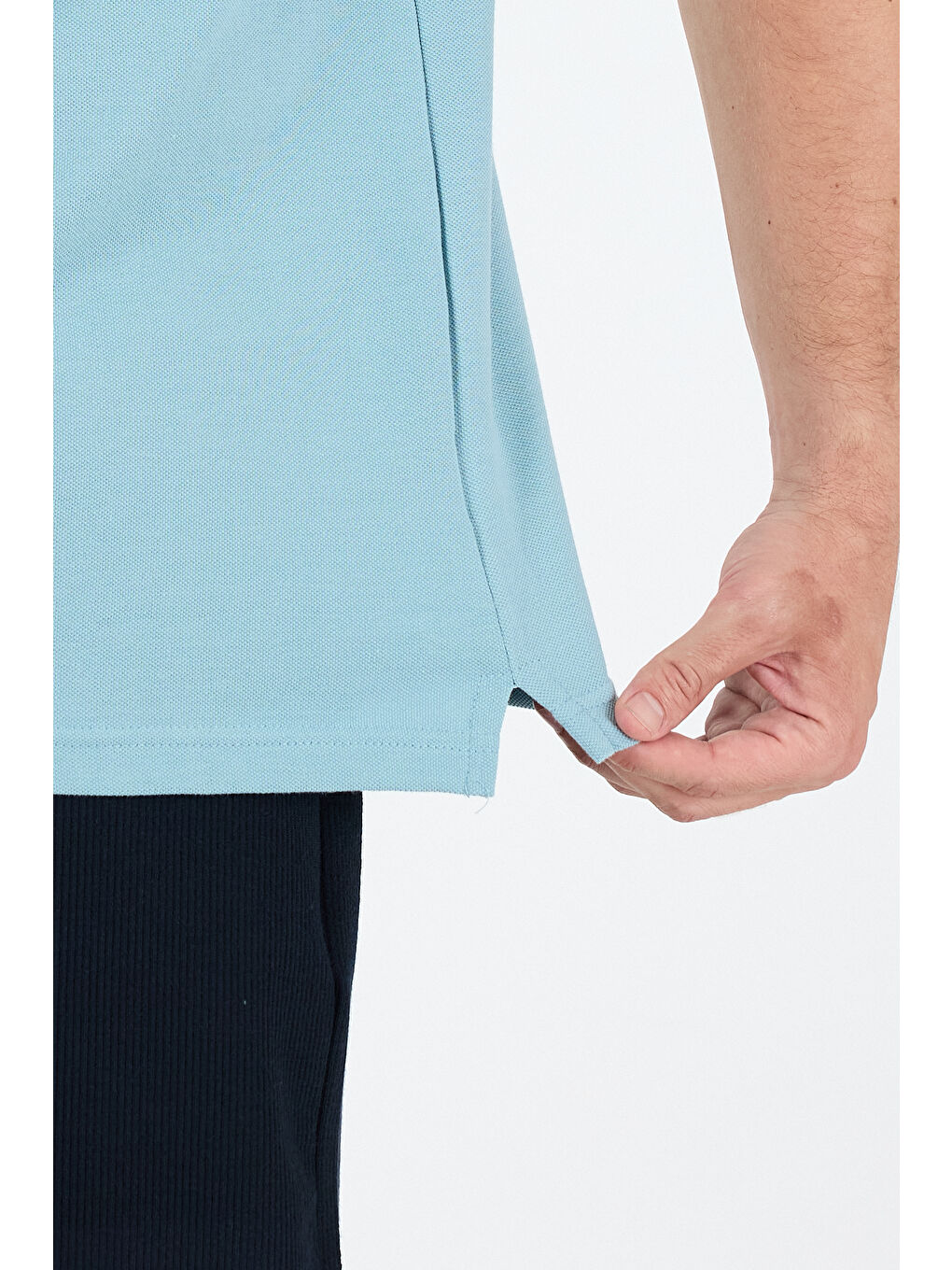 Mavi Polo Yaka Kısa Kollu Pike Erkek Tişört-3