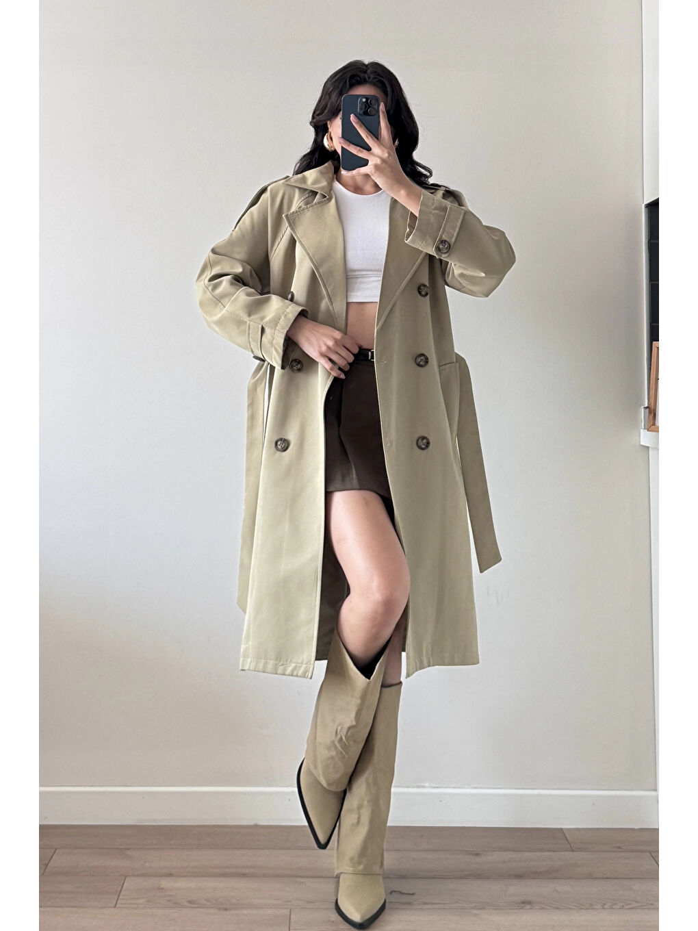 Kadın Bej Uzun Trenç 1041-5051-3