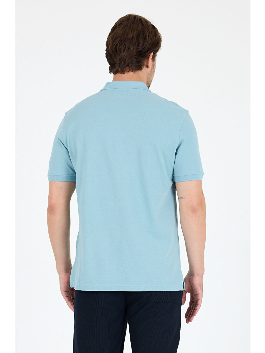 Mavi Polo Yaka Kısa Kollu Pike Erkek Tişört-4