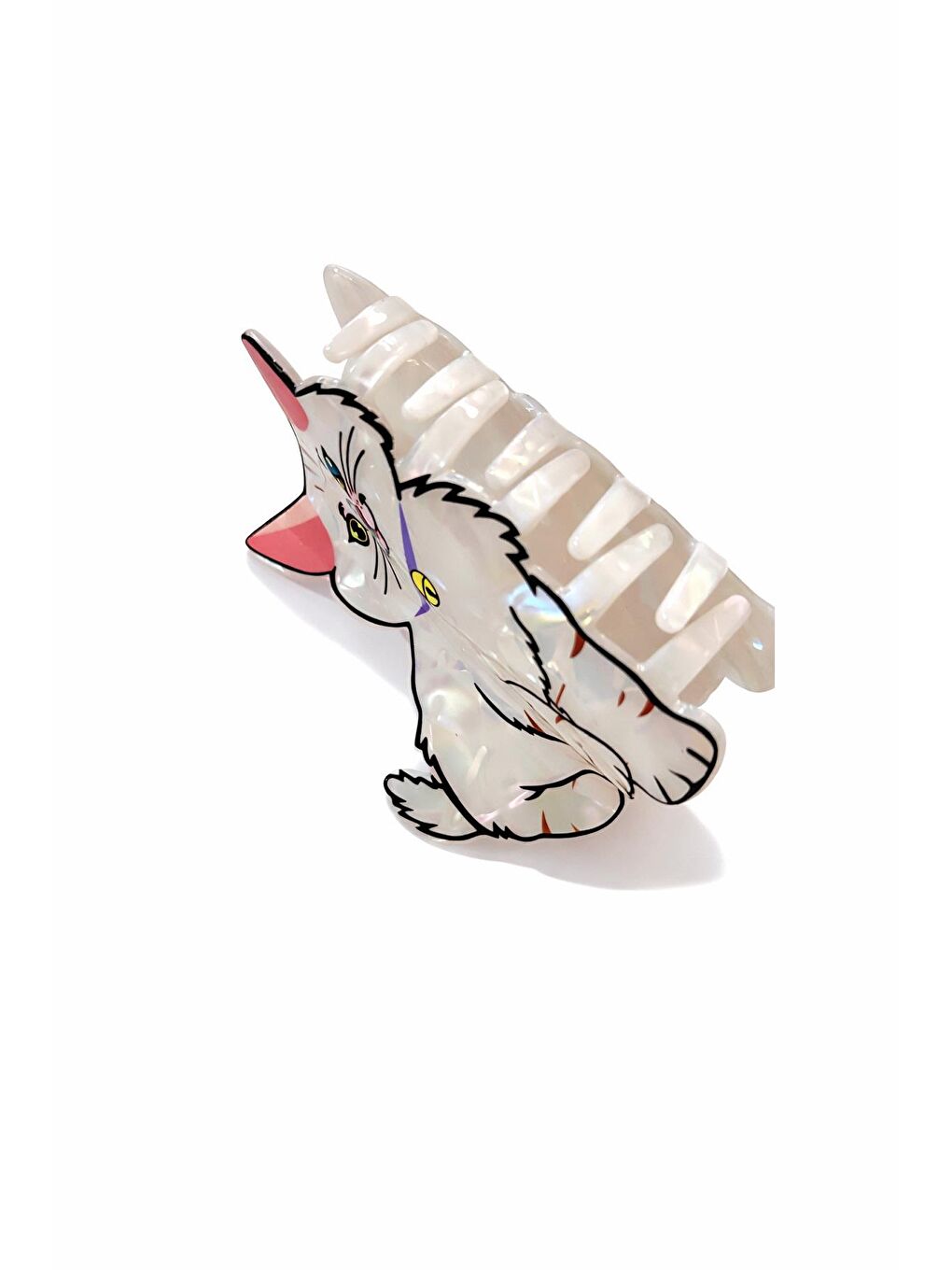 Beyaz Pamuk Kedicik Asetat Mandal Toka-2