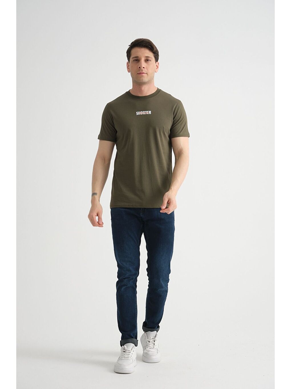 Haki Shooter Erkek T-Shirt Minimal Baskılı Pamuklu Kumaş Standart Kalıp-2
