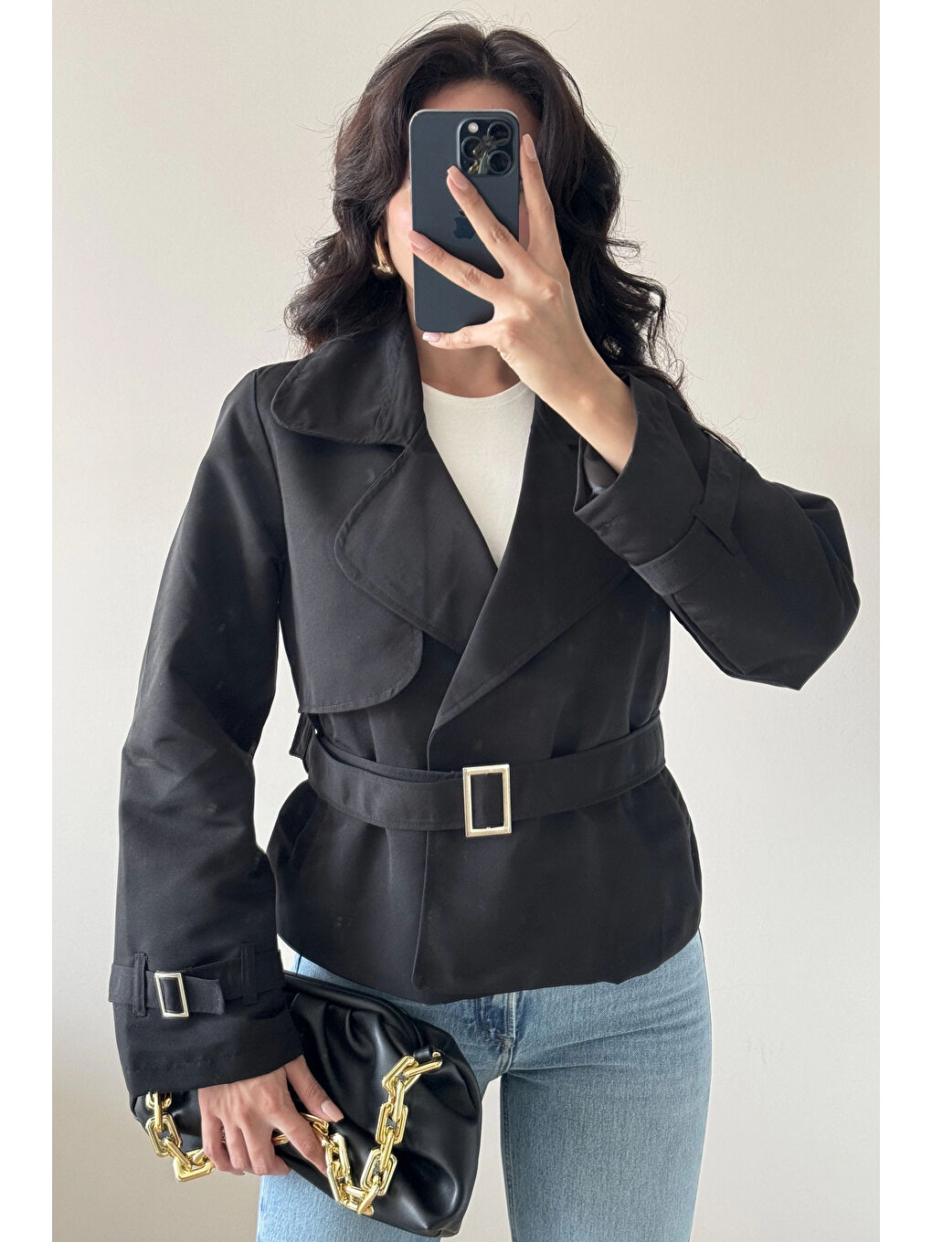 Kadın Siyah Kısa Trenç 1006-6061-4