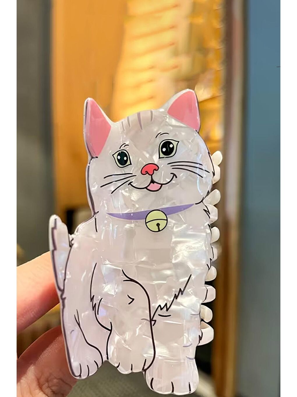 Beyaz Pamuk Kedicik Asetat Mandal Toka-3