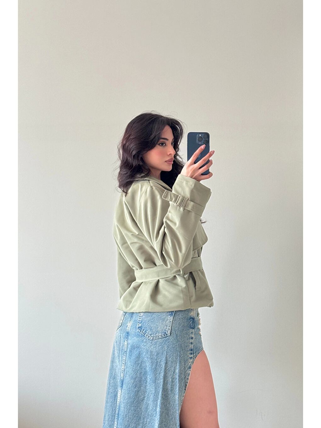 Kadın Haki Kısa Trenç 1006-6061-2