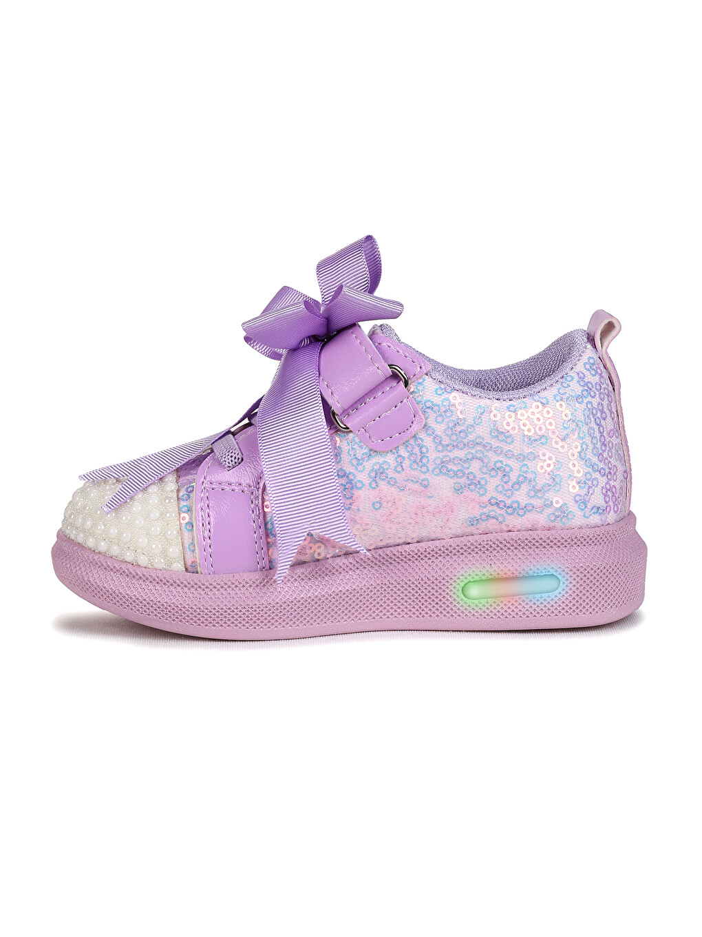 Lila Janes Işıklı Cırtlı Fiyonk Kız Bebek Spor Ayakkabı-5