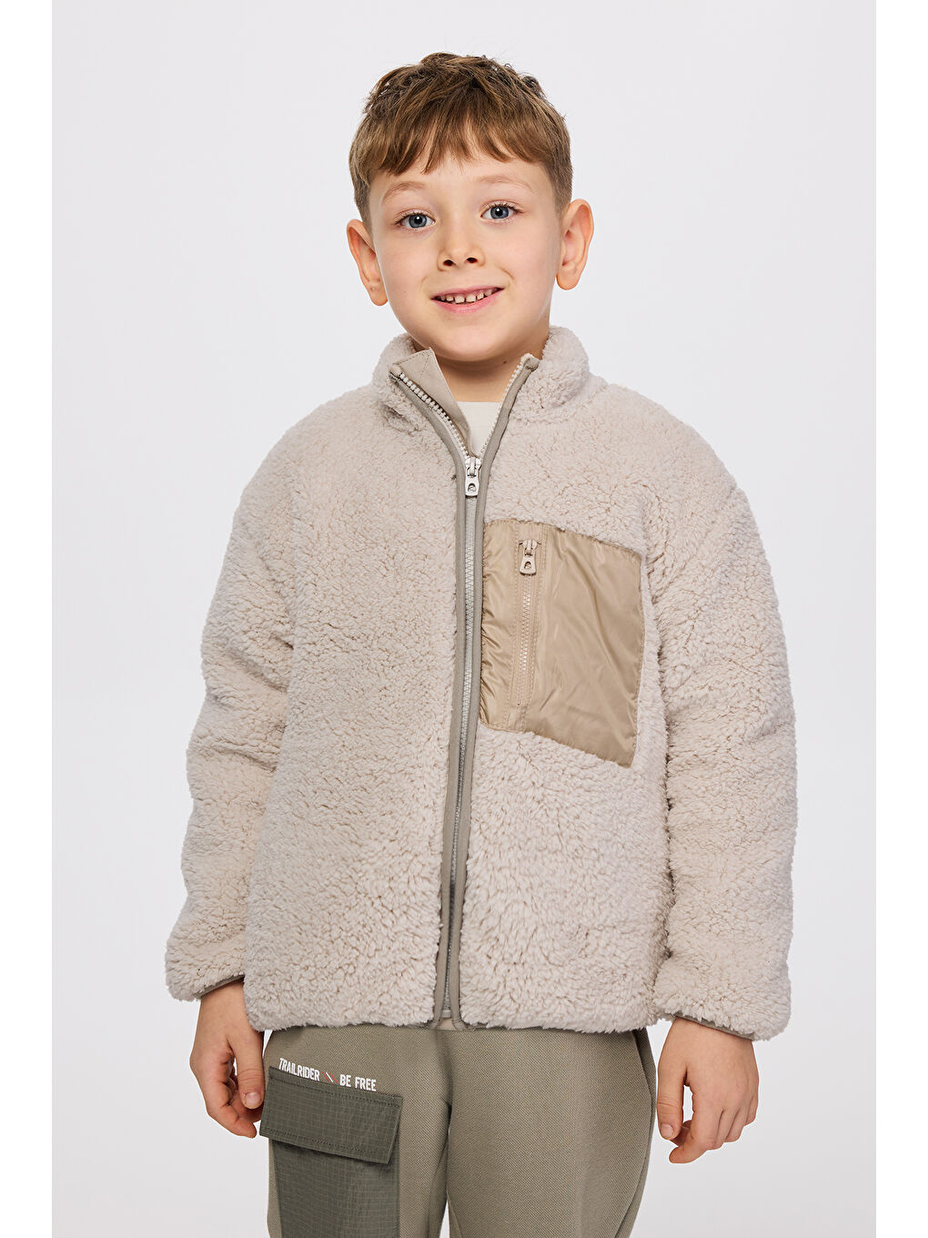 Bej Erkek Çocuk Pelüş Taş Ceket-5