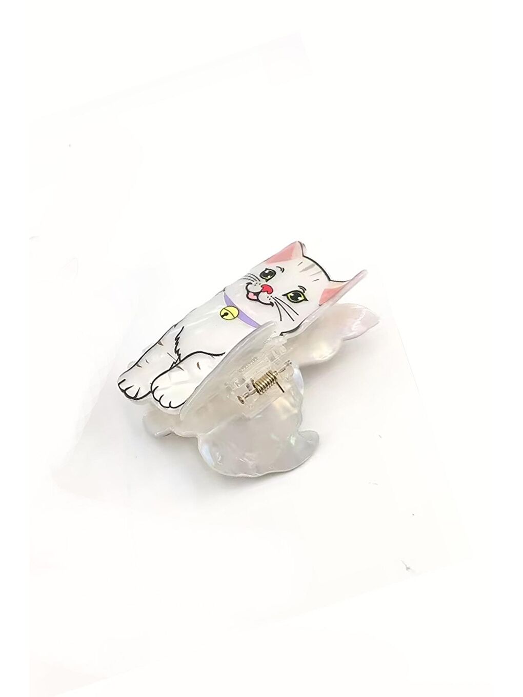 Beyaz Pamuk Kedicik Asetat Mandal Toka-5