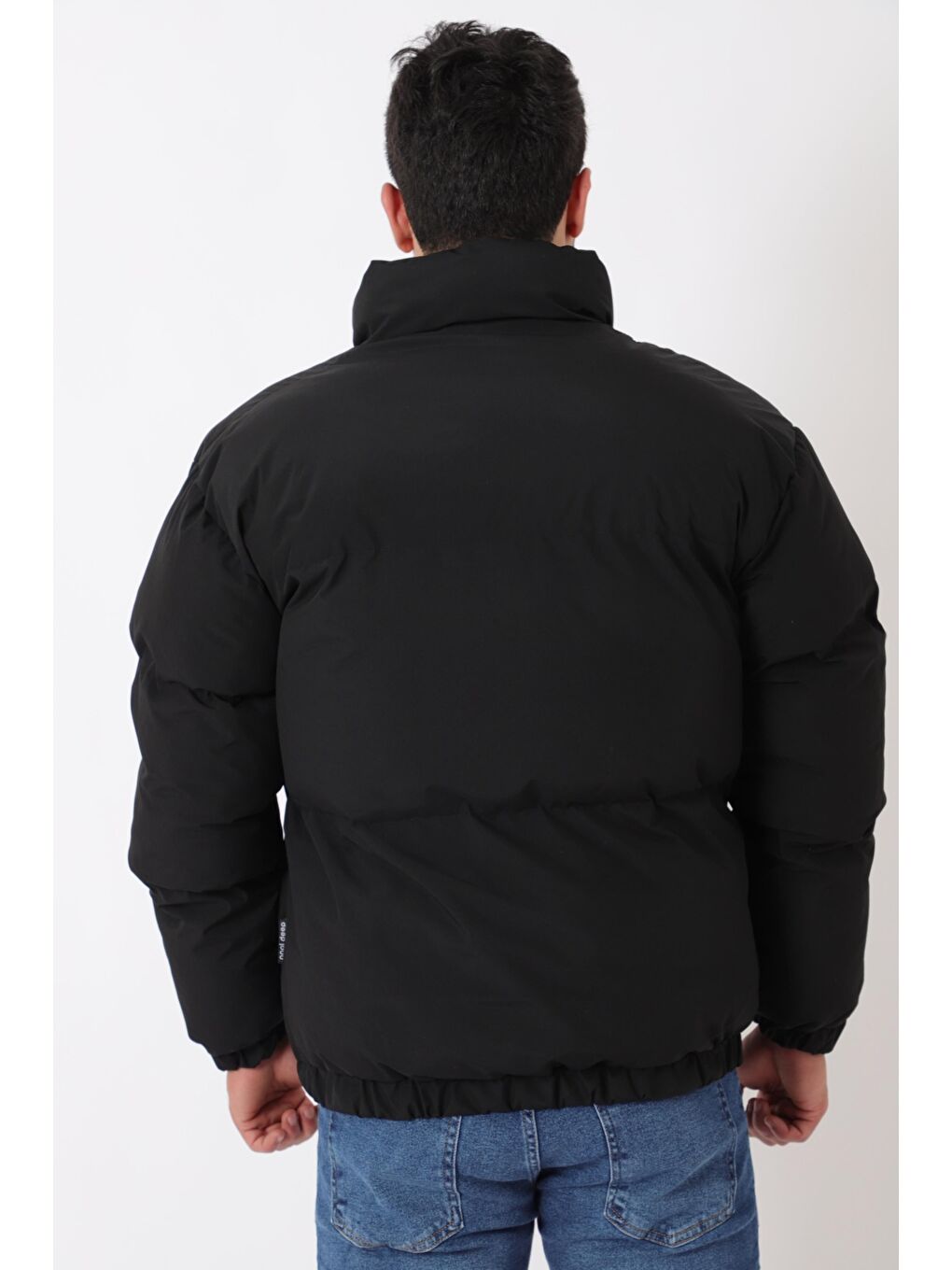 Siyah Dik Yaka Oversize Bomber Şişme Kışlık Mont PLDP 3018_50465-6