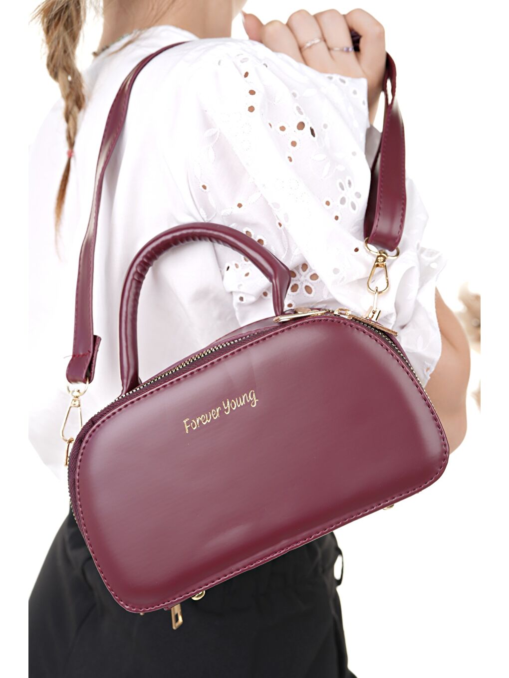 Bordo ARNELA Kadın Çift Bölmeli El ve Omuz Çantası-3