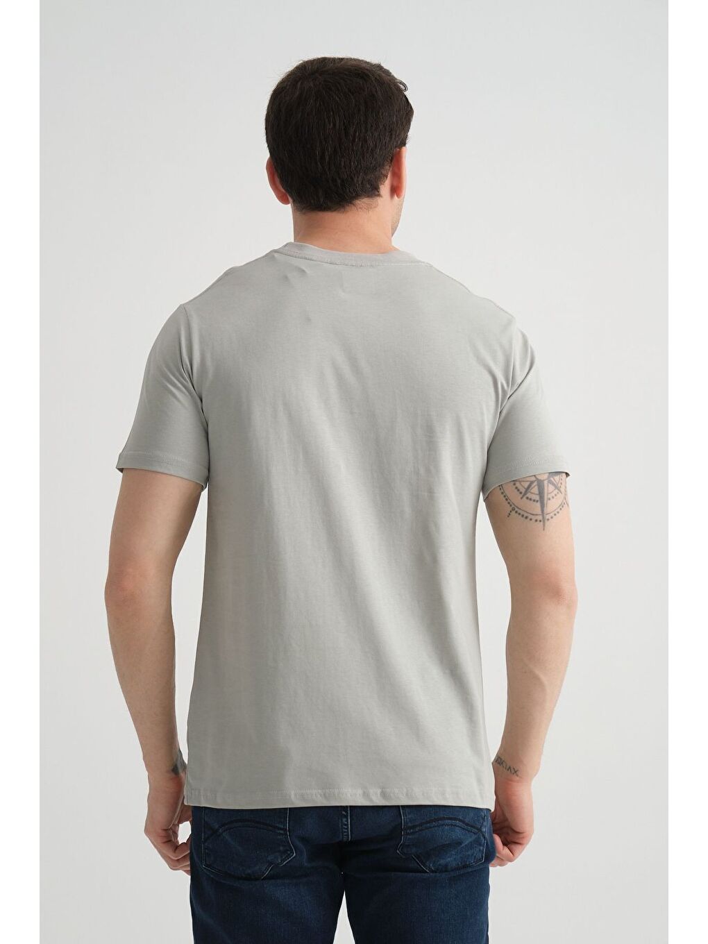 Gri Shooter Erkek T-Shirt Minimal Baskılı Pamuklu Kumaş Standart Kalıp-5