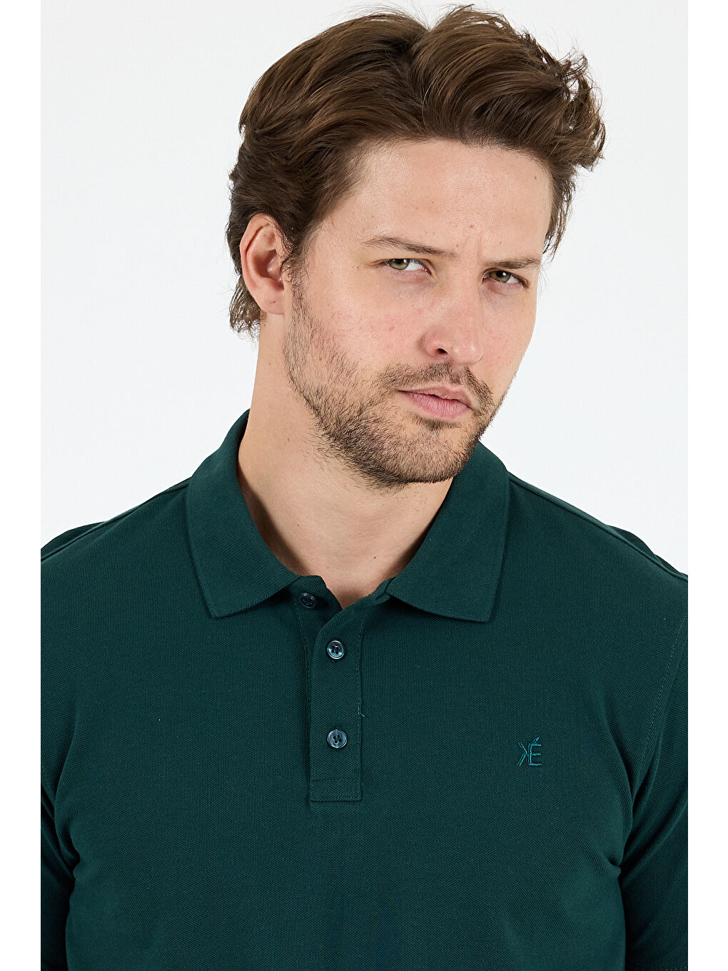 Yeşil Polo Yaka Kısa Kollu Pike Erkek %100 Pamuk Tişört-3