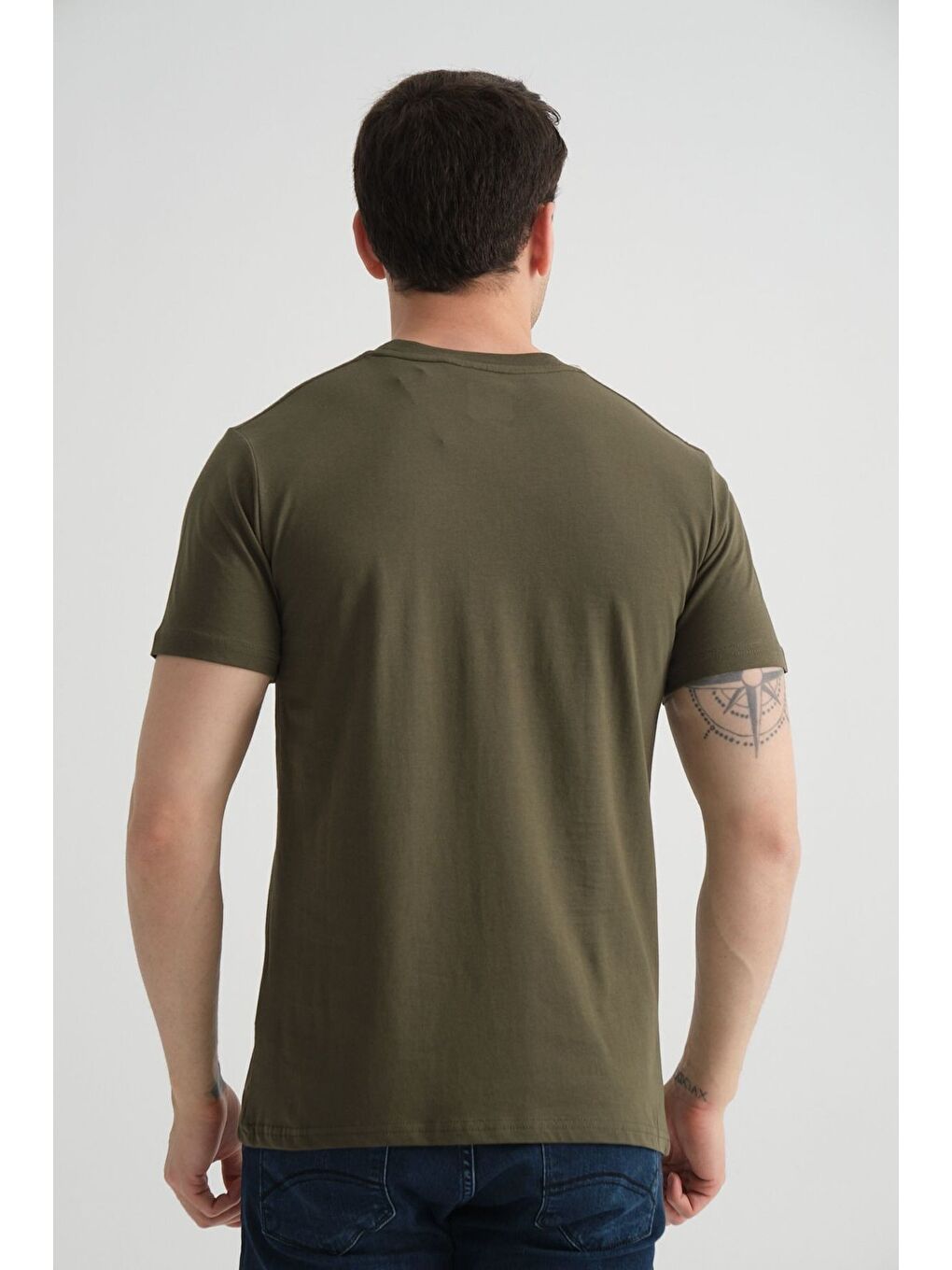 Haki Shooter Erkek T-Shirt Minimal Baskılı Pamuklu Kumaş Standart Kalıp-5
