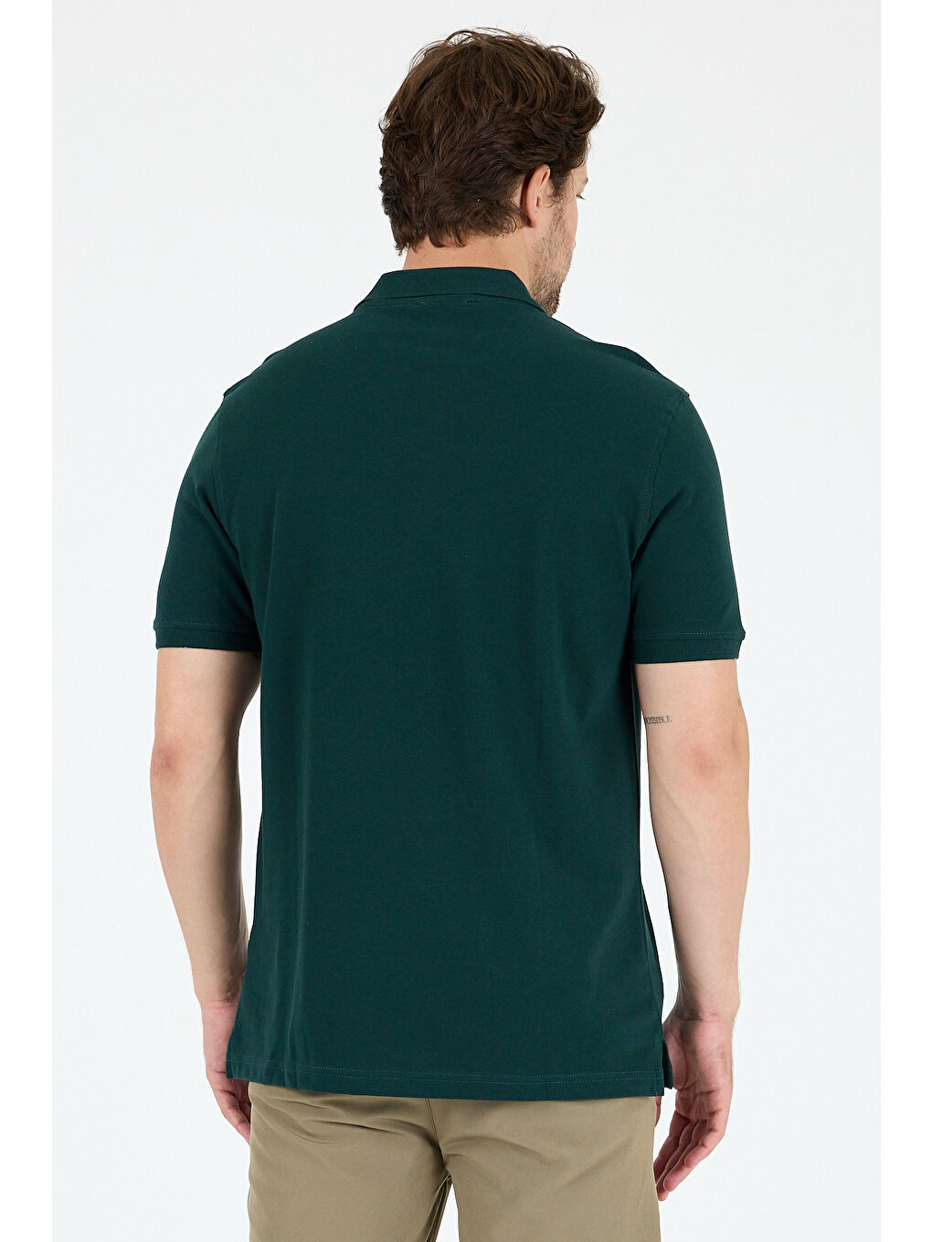 Yeşil Polo Yaka Kısa Kollu Pike Erkek %100 Pamuk Tişört-4