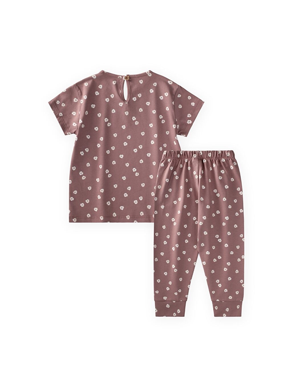 Mor Desenli Pijama Takımı 2-9 Yaş Çiçek Desen-1