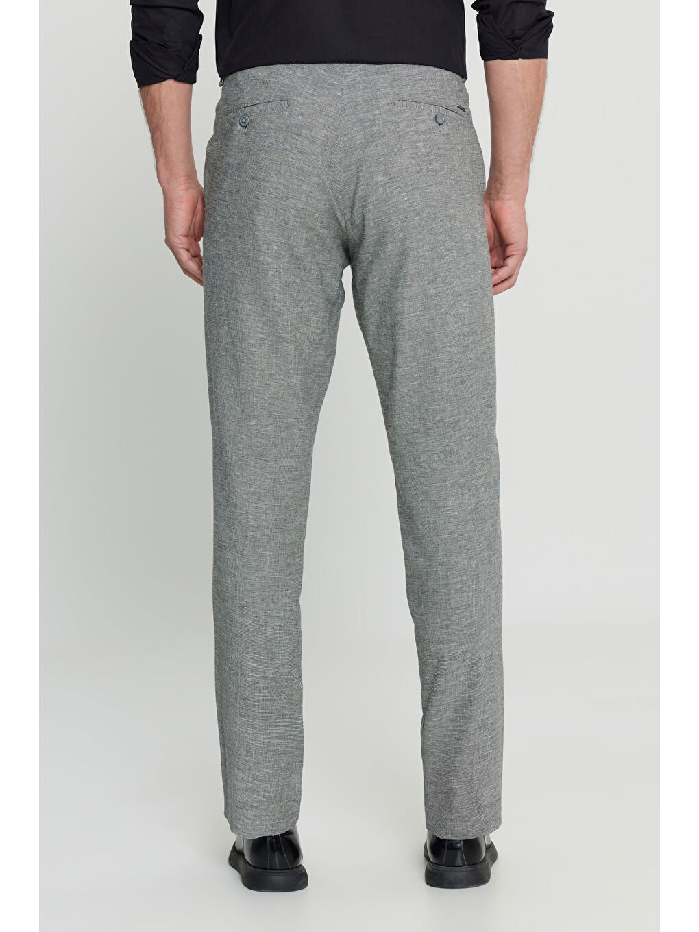 Erkek Siyah Pamuklu Keten Comfort Fit Rahat Kesim Beli Lastikli Yan Cep Pantolon