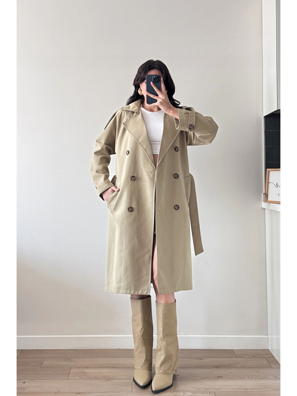 Kadın Bej Uzun Trenç 1041-5051-4