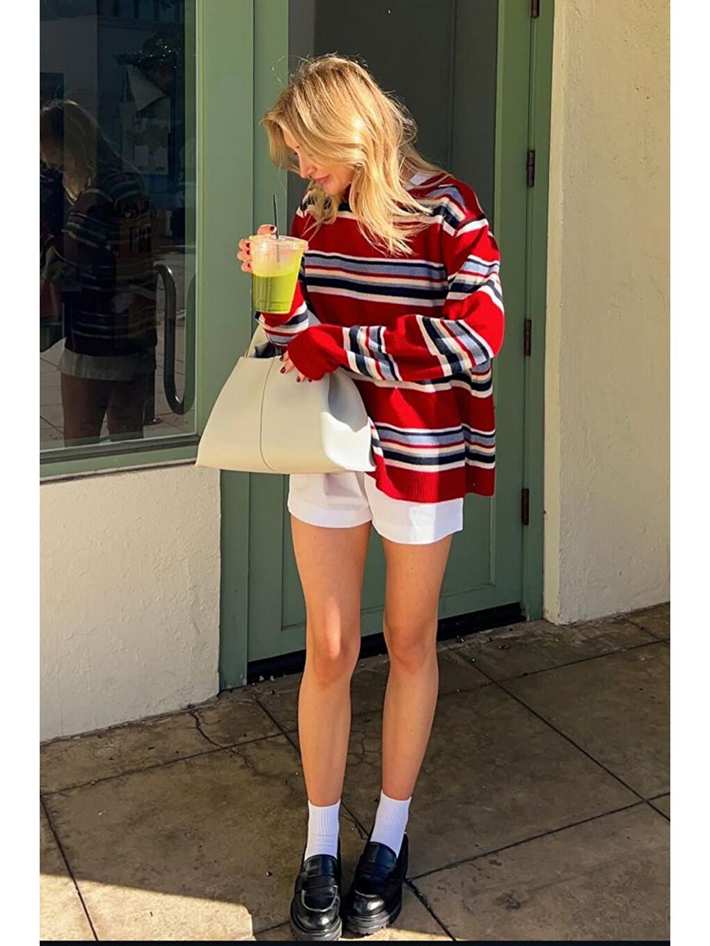 Kırmızı Bisiklet Yaka Çizgili Kadın Kazak Mg2599-3