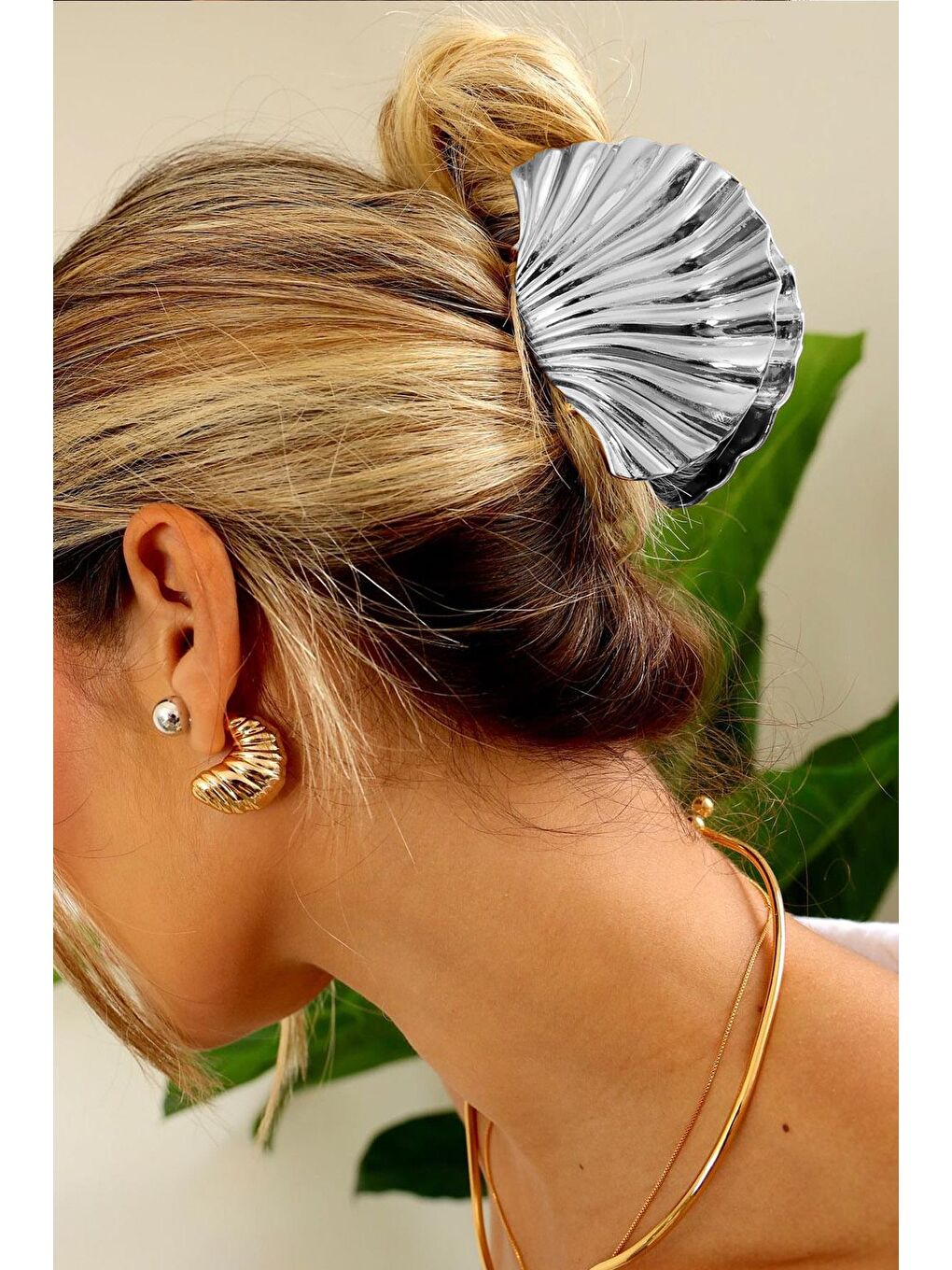 Gri Gümüş Rengi Metal Midye Toka-1