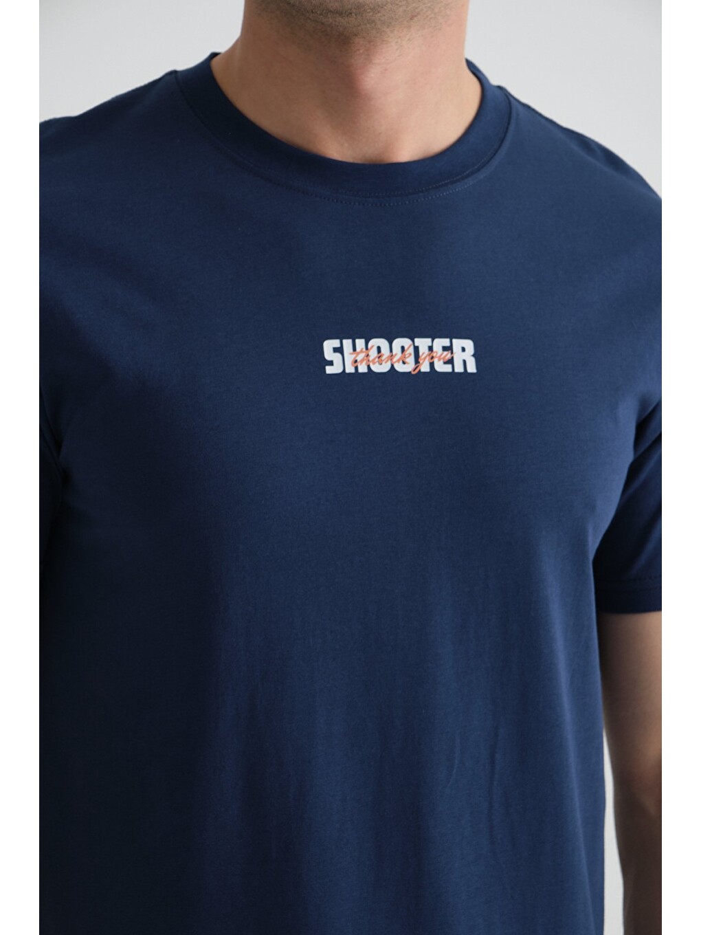 İndigo Shooter Erkek Tişört Minimal Baskılı Pamuklu Kumaş Standart Kalıp-1
