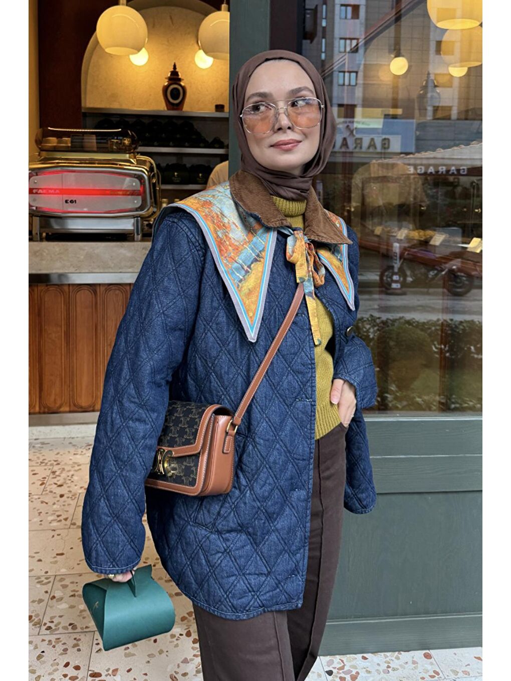 Kadife Yakalı Fileto Cepli Kapitone Ceket Mont Koyu Mavi-5