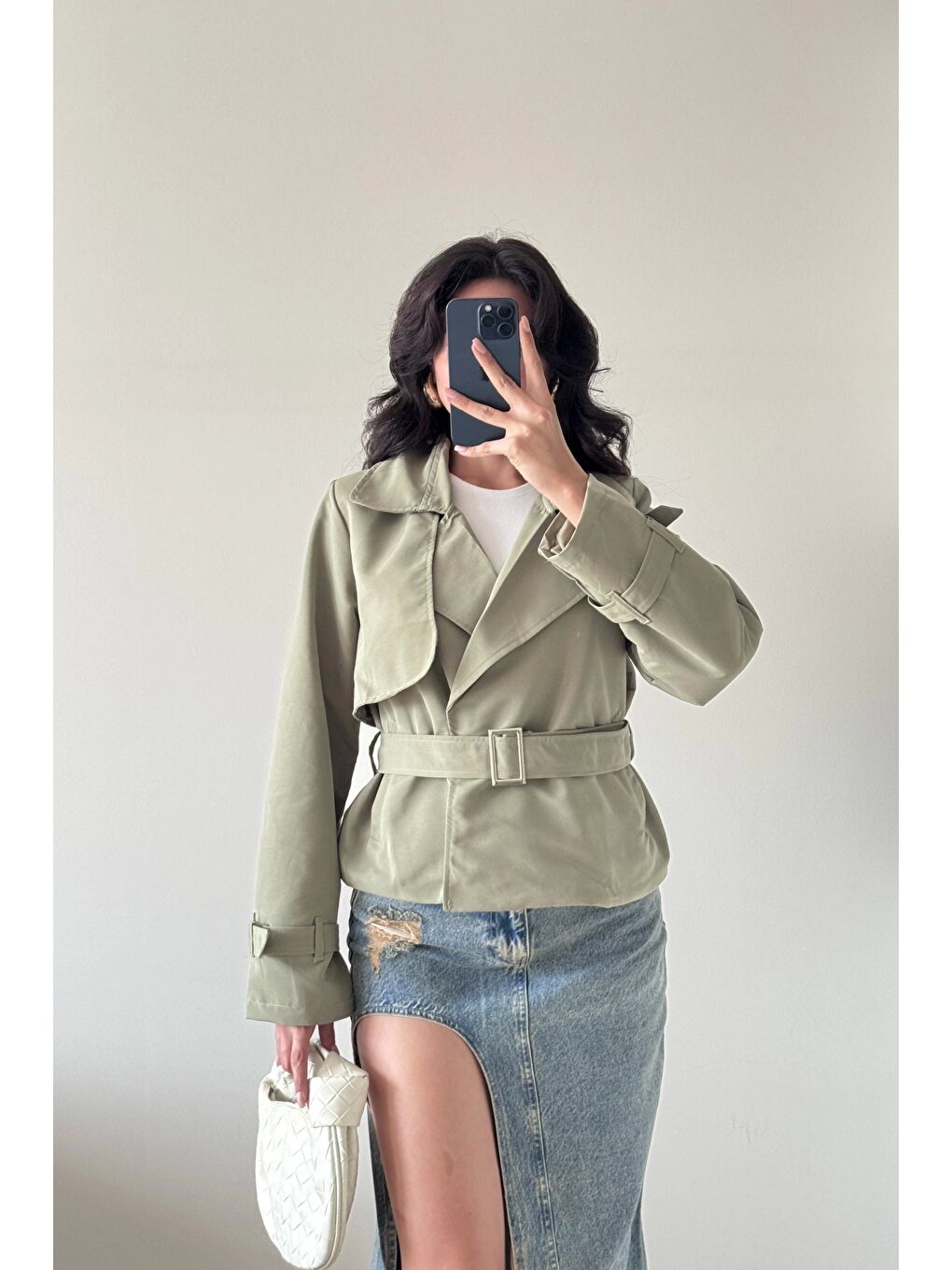 Kadın Haki Kısa Trenç 1006-6061-3