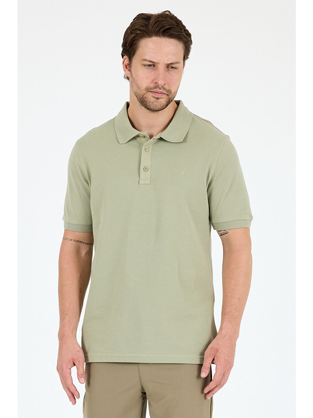 Yeşil Polo Yaka Kısa Kollu Pike Erkek %100 Pamuk Tişört