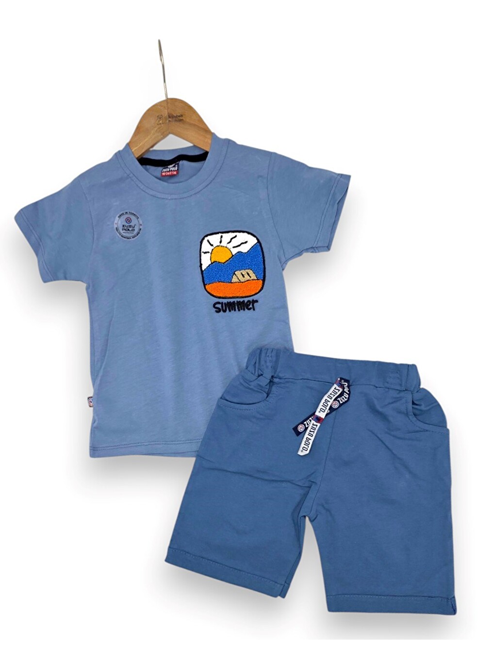 Mavi Erkek Çocuk Yazlık Nakışlı T-shirt Ve Şortlu 2'li Alt Üst Takım-2