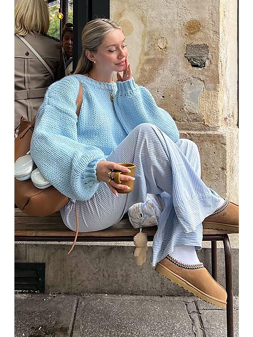 Bebe Mavisi Balon Kol Rahat Kesim Kadın Triko Kazak Mg2602