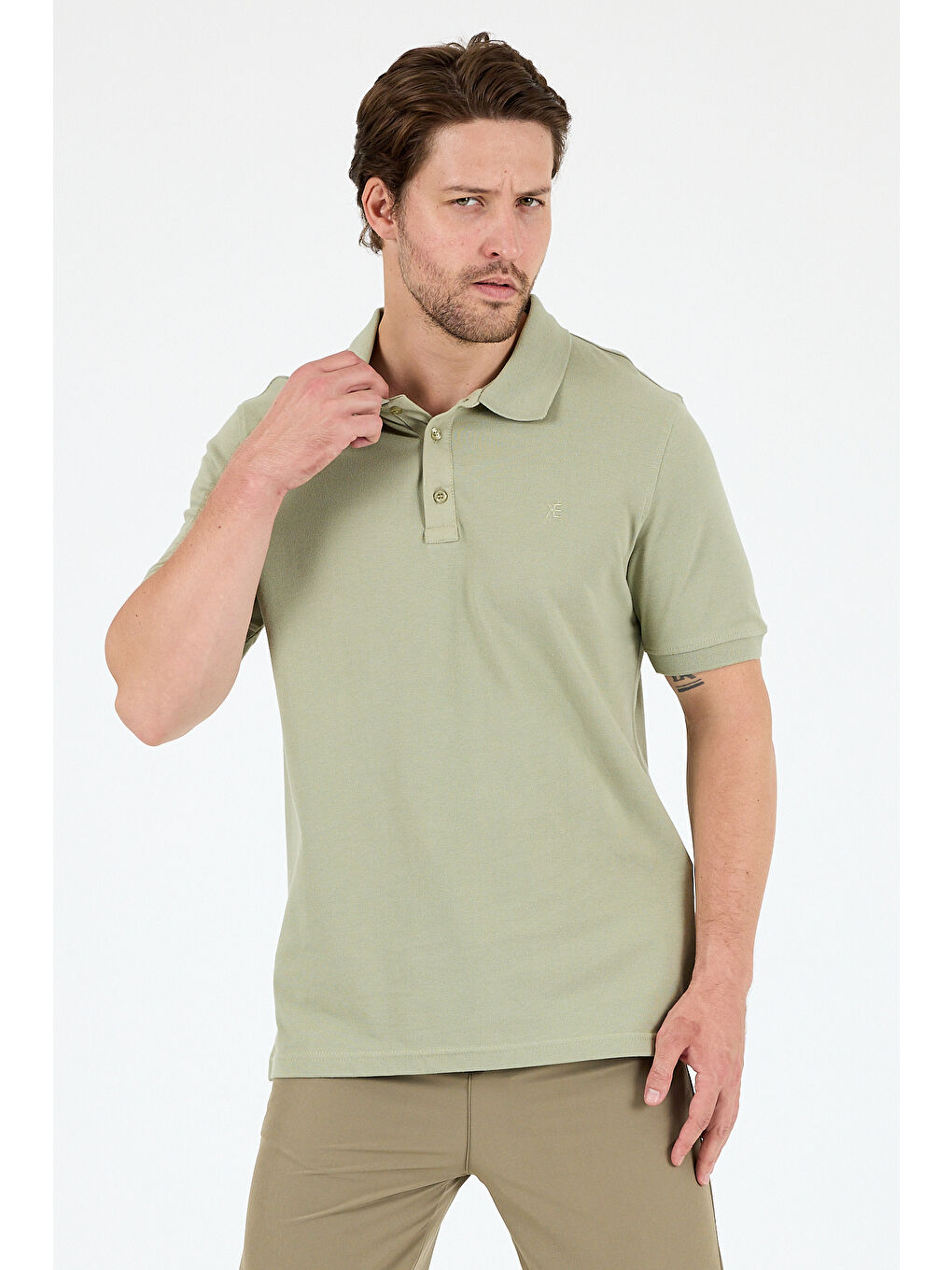 Yeşil Polo Yaka Kısa Kollu Pike Erkek %100 Pamuk Tişört-2