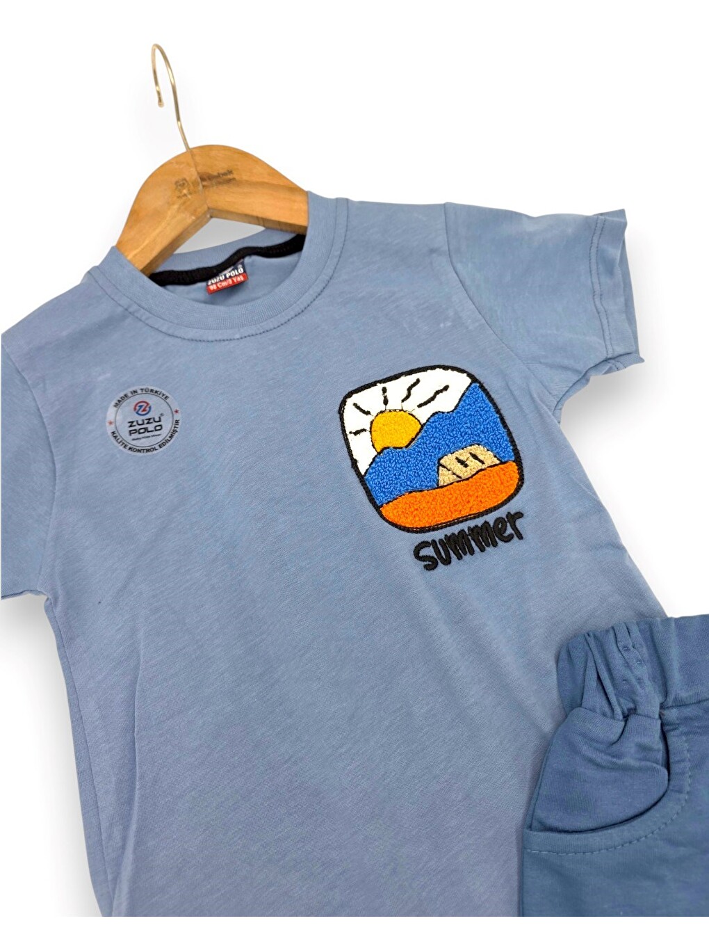 Mavi Erkek Çocuk Yazlık Nakışlı T-shirt Ve Şortlu 2'li Alt Üst Takım-4