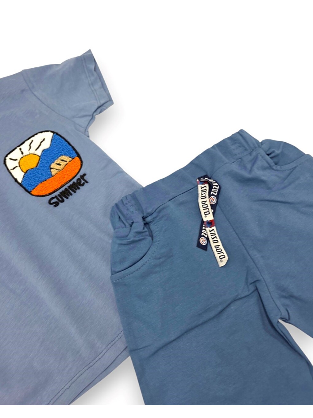 Mavi Erkek Çocuk Yazlık Nakışlı T-shirt Ve Şortlu 2'li Alt Üst Takım-5