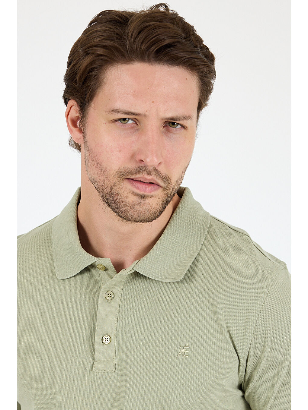 Yeşil Polo Yaka Kısa Kollu Pike Erkek %100 Pamuk Tişört-3