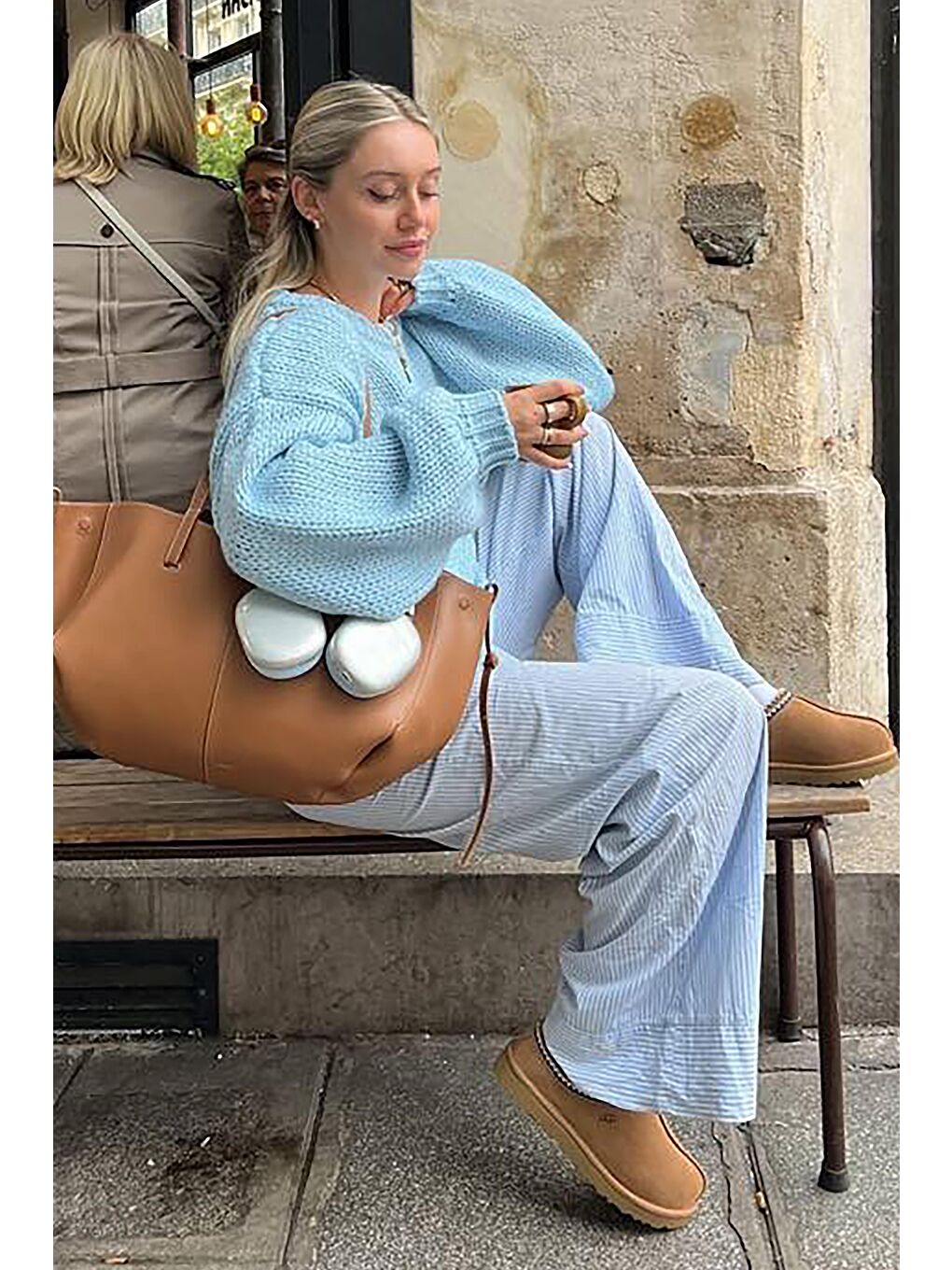 Bebe Mavisi Balon Kol Rahat Kesim Kadın Triko Kazak Mg2602-1