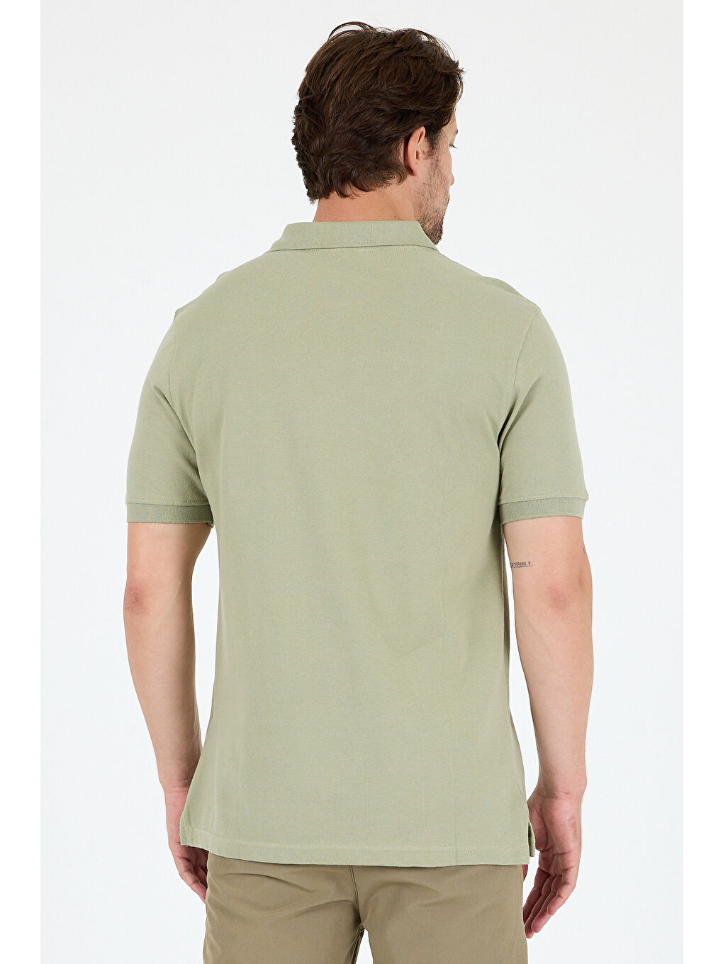 Yeşil Polo Yaka Kısa Kollu Pike Erkek %100 Pamuk Tişört-4