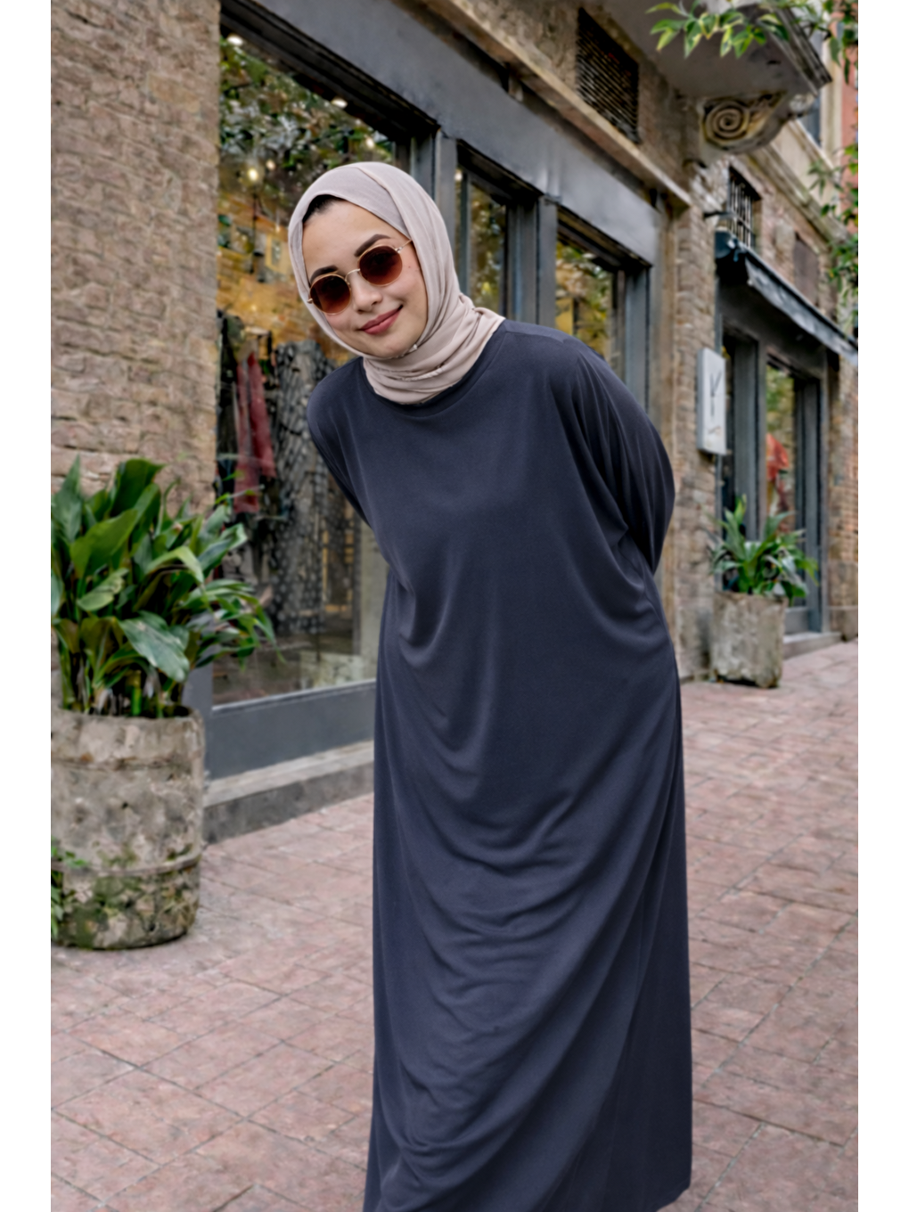 Gri Kadın Premium Comfort Uzun Füme Namaz Elbisesi-2