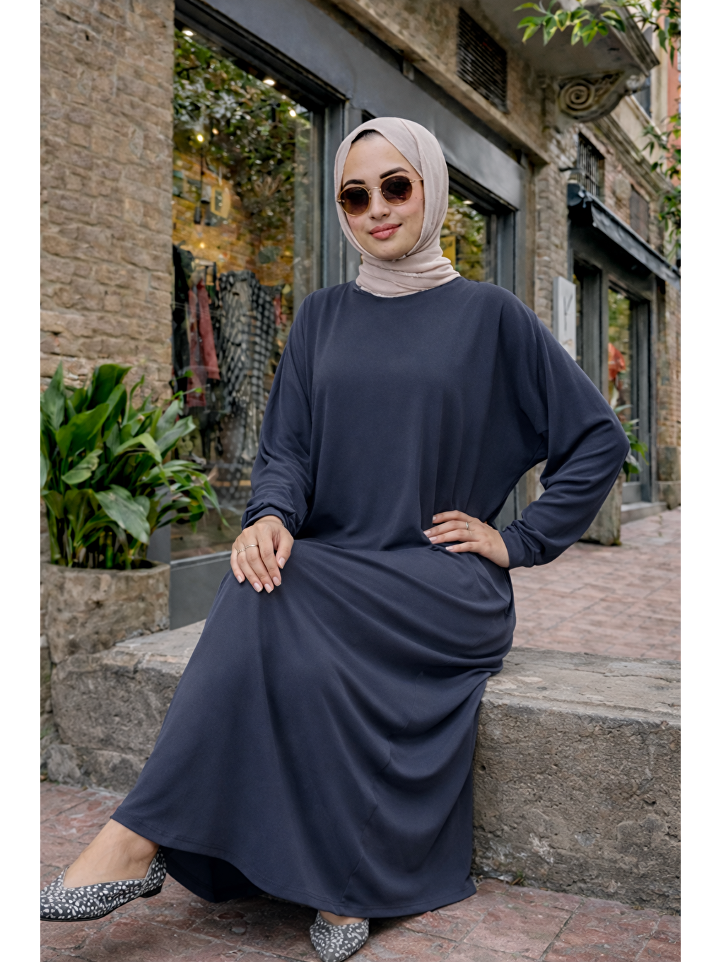 Gri Kadın Premium Comfort Uzun Füme Namaz Elbisesi-3