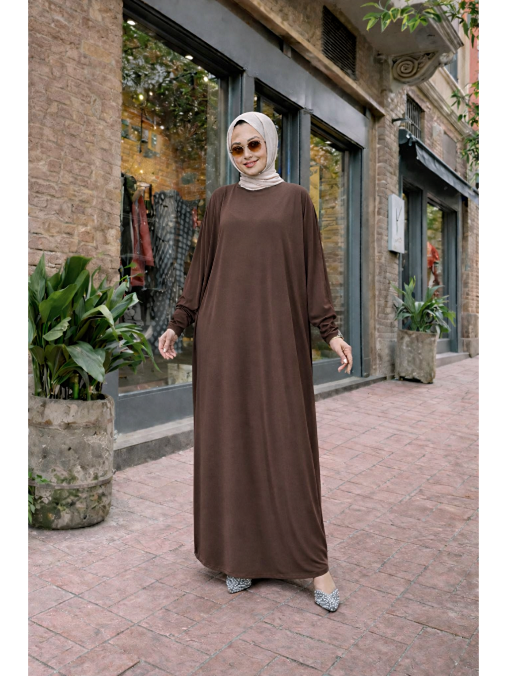 Kahverengi Kadın Premium Comfort Uzun Kahve Namaz Elbisesi