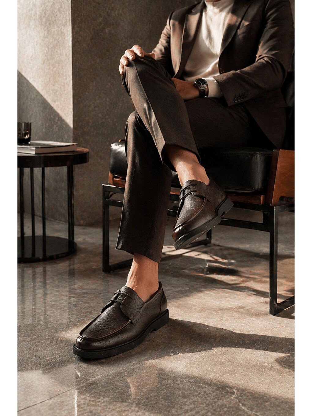 Kahverengi FATHER Hakiki Deri Bağcıklı Rahat Taban Erkek Günlük Klasik Casual Ayakkabı-5